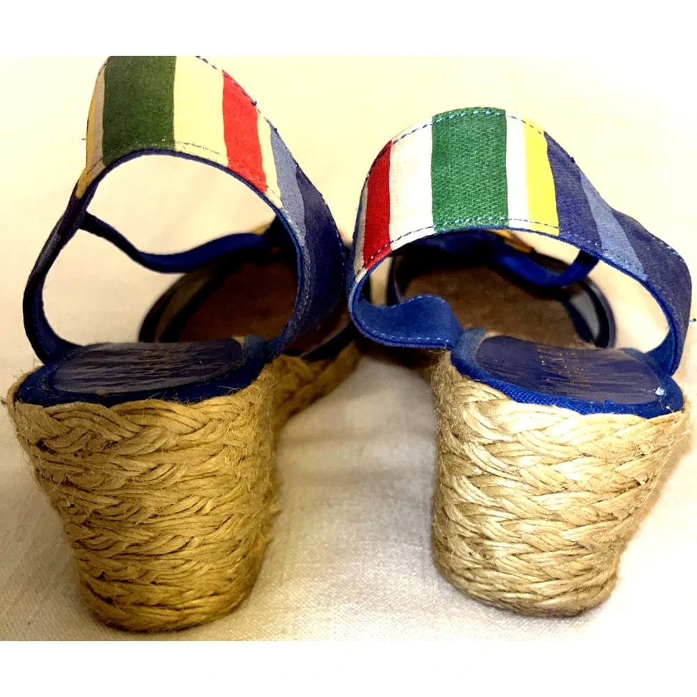 Lauren Ralph Lauren Blue Multicolor Striped Espadrille Sandals